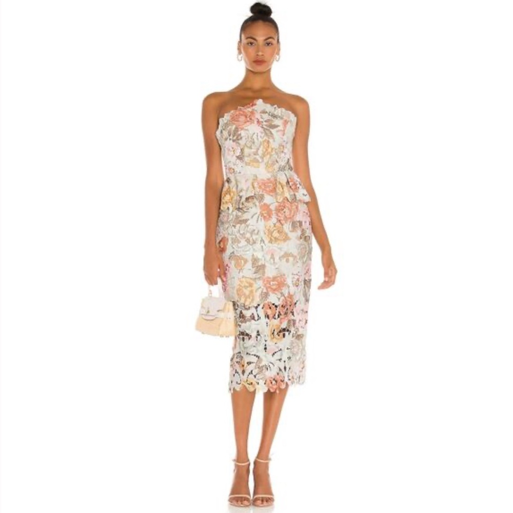 Elliatt Adelynn White Floral Strapless Sheath Dress - S